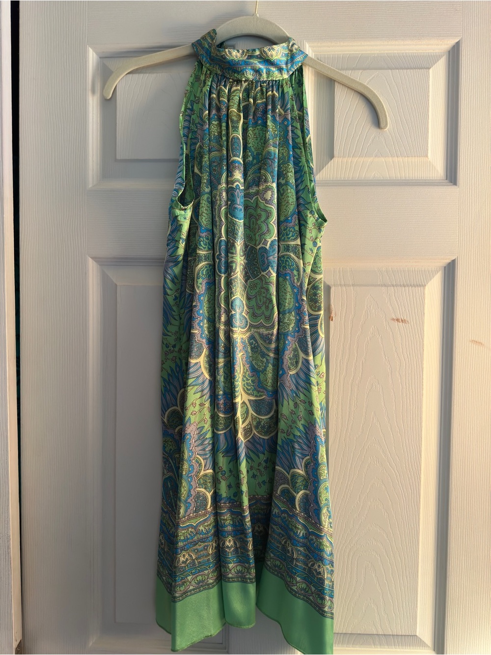 Paisley Halter Mini Dress in Green and Blue